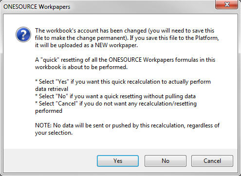 Screen capture showing the three options when you attempt to associate a workpaer with a different client.
